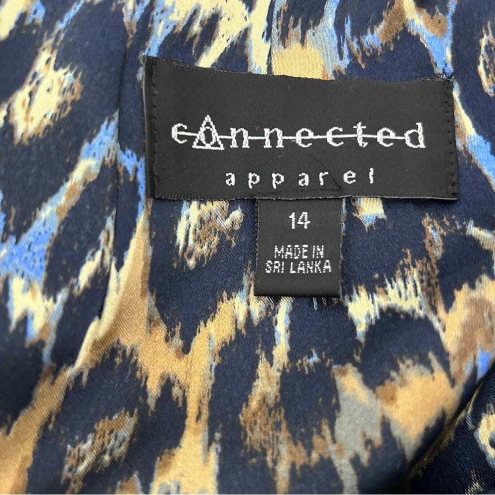 Connected Apparel Dress M Navy Blue Leopard Print Lined Career Party - Picture 4 of 5